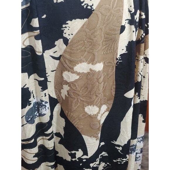 Handmade S Long Sleeve Round Neck Abstract Print Maxi Dress Brown Black Cream - Picture 6 of 9